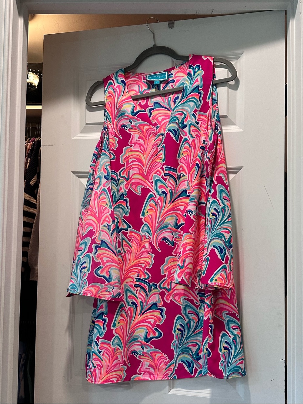 Southern Rock Pink Teal Coral Print Sleeveless Top